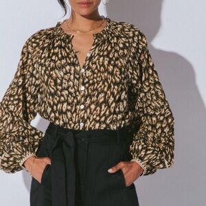 NWT Cleobella XS 100% organic Animal Print Blouse with Button Detail